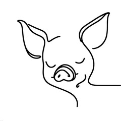 Poster - Continuous line drawing of pig with closed eyes and large ears, single line vector outline drawing