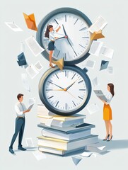 Poster - businesspeople planning work day. office workers and time management. to do list, men and women disc