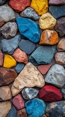 Wall Mural - Colorful stones create vibrant texture on weathered wall in outdoor setting