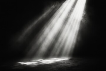 Canvas Print - Light beams breaking through a dusty window in a dark, empty room during the late afternoon