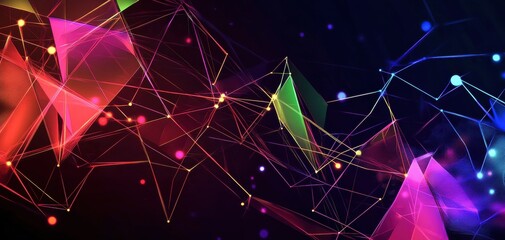 Poster - Geometric abstract design featuring red and purple hues with dynamic shapes. Generative AI