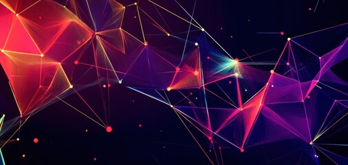 Poster - Geometric abstract design features vibrant red and purple triangular patterns. Generative AI