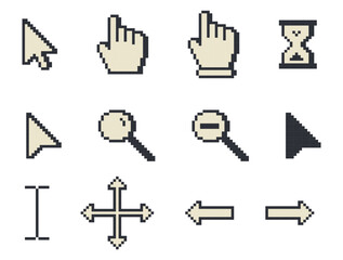 Poster - beige and black pixel art cursor and icon set, cursor icon set, cursor pointers, cursor mouse icon s