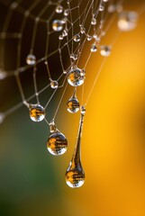 Macro Photography of Water Droplets on a Spider Web.