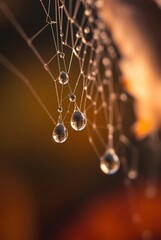 Macro Photography of Water Droplets on a Spider Web.