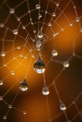 Macro Photography of Water Droplets on a Spider Web.