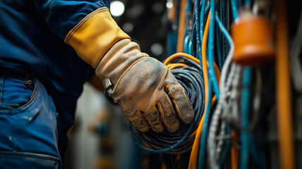 Poster - Electrician working diligently in industrial setting with safety gear on