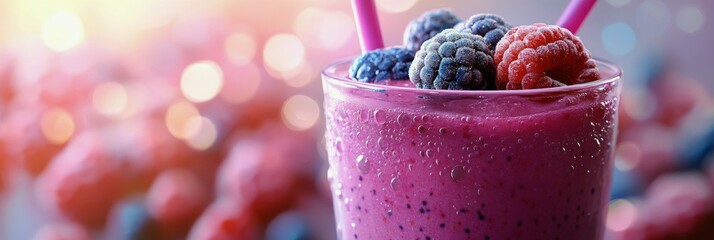 Canvas Print - Refreshing berry smoothie with vibrant colors and flavors served in a glass