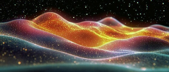 Poster - Colorful waves ripple through a dark cosmic scene, offering an enchanting visual