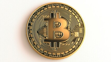 Poster - Close-up of a gold Bitcoin cryptocurrency coin on a white background. (1)