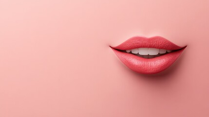 Poster - Close-Up View of Glossy Lips with Soft Pink Background
