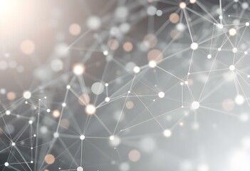 Poster - Abstract network connections on gray background with glowing dots and geometric lines. Digital technology concept. Modern tech pattern for business presentation with copy space