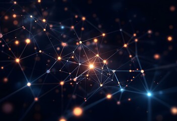 Poster - Glowing network connections with light dots and geometric lines on dark background. Abstract digital technology concept for communication, data science and AI