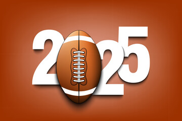 Wall Mural - New Year numbers 2025 and football ball on an isolated background. Creative design pattern for greeting card, banner, poster, flyer, party invitation, calendar. Vector illustration