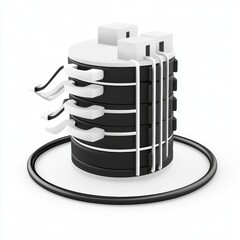 Poster - A modern, abstract depiction of a database server in black and white, featuring sleek lines and a minimalist design.