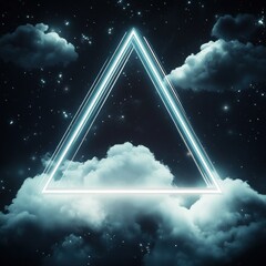 Poster - A glowing triangular shape surrounded by luminous clouds in a starry night sky.