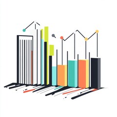 Poster - Colorful analytical graphs depicting financial growth, featuring vibrant bars and line trends on a white background.