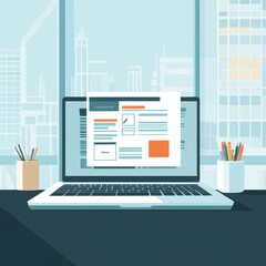 Poster - A modern workspace featuring a laptop with an open document, showcasing a clean and minimalist design.