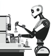 Poster - A futuristic humanoid robot working in a laboratory, showcasing advanced technology and precision.