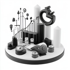 Poster - Abstract financial concept featuring black and white money symbols and graphs, representing investment growth.