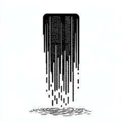 Aufkleber - A striking dark silhouette of cascading digital data, representing technology's impact on everyday life.