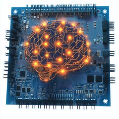 Poster - A visual representation of a glowing brain over a circuit board, symbolizing AI and technology integration.