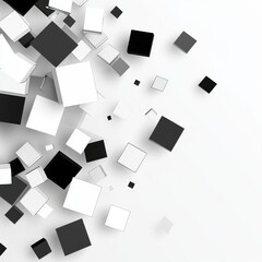 Poster - Abstract composition of black and white cubes scattered over a light background.