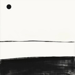 Poster - Minimalist black and white landscape featuring a dark sun against a stark horizon, evoking tranquility and contemplation.