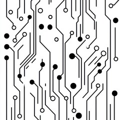 Poster - Abstract black and white circuit board pattern featuring intricate lines and dots.