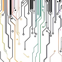 Poster - Colorful circuit board design with intricate lines and shapes on a white background.