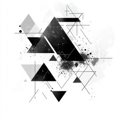Poster - Abstract black and white geometric shapes on a white background, creating a modern and artistic design.