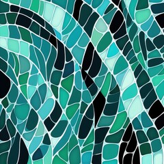 Poster - A vibrant abstract mosaic pattern in shades of teal, turquoise, and black, creating a fluid and dynamic visual effect.