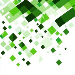 Poster - an abstract composition featuring various shades of green squares and diamonds on a crisp white back
