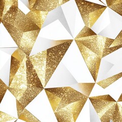 Poster - An abstract pattern of white and gold geometric shapes creating a sparkling, luxurious texture.