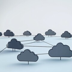 Poster - A stylized illustration of interconnected clouds, symbolizing data networks and digital connectivity.