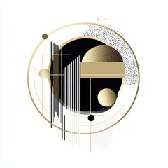 Poster - Elegant abstract design featuring geometric shapes in black, gold, and white, creating a stylish modern aesthetic.