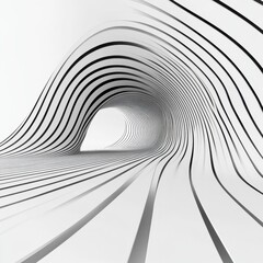 Poster - A mesmerizing abstract white tunnel with flowing black lines, creating a sense of depth and movement.