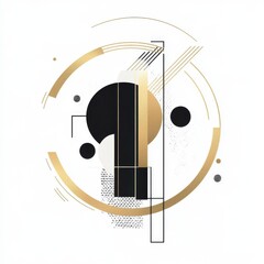 Poster - Abstract geometric design featuring black and gold circles and lines on a white background.