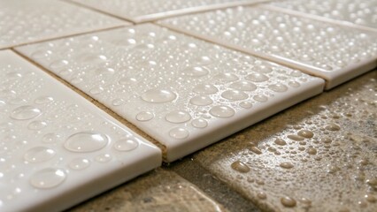 Poster - Up close small air bubbles can be discerned within the adhesive layer a reminder of the delicate balance between application techniques and achieving a smooth flat surface for tile