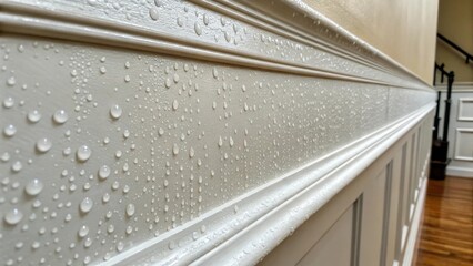 Aufkleber - Tiny droplets of primer cling to the surface reflecting light in a way that enhances the walls immaculate finish and hints at the hard work poured into the renovation.