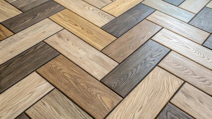 Aufkleber - Tiles arranged in a herringbone pattern characterized by a mix of light and dark woodlook finishes that add warmth and dimension to the space.