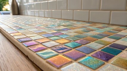 Poster - Tiles with a mosaic appearance comprised of small glass pieces in varied hues that glimmer softly creating a dynamic play of color and light.