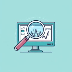 Poster - A colorful illustration of a computer screen with a magnifying glass, symbolizing data analysis and research.