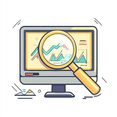 Poster - A colorful illustration of a computer screen displaying analytics, magnified by a large magnifying glass.
