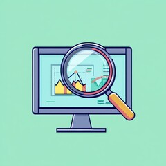 Poster - An illustration of a computer monitor displaying colored graphs, highlighted by a magnifying glass, symbolizing analysis.