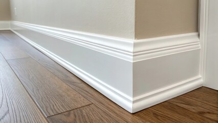Aufkleber - The top of a baseboard alongside the wall freshly cleaned and painted as it meets the prepped wall surface highlighting the contrast between the two and the overall readiness for