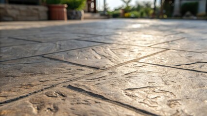 Aufkleber - The raw beauty of stamped concrete is highlighted in a closeup shot showcasing its unique texture and subtle variations