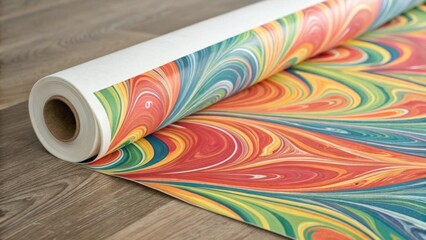 Aufkleber - The profile of a wallpaper roll displaying an abstract swirling design with the vibrant colors blending together caught in a moment of being unrolled creating anticipation for the
