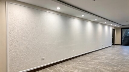 Aufkleber - The pristine surface of a blank wall where the texture of the drywall is ly visible hinting at the careful preparation for a sleek mounted workspace.
