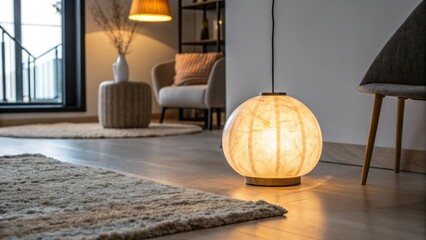Aufkleber - The floor glistens under a warm pendant light revealing subtle variations in texture and color while a cozy rug partially covers one corner adding warmth to the modern aesthetic.